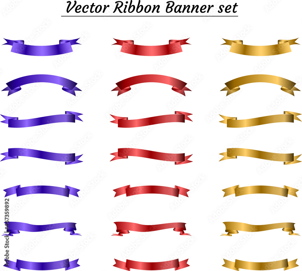 Creative ribbon banner vector in 3 color. Creative ribbon banner illustration in blue gold and red color. Gradient banner illustrations.