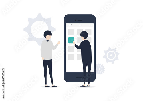 スマホアプリを開発する若い男性のイラスト素材｜mayucolor02
