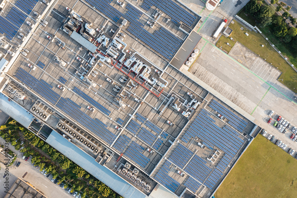 Fototapeta premium solar power station on factory rooftop