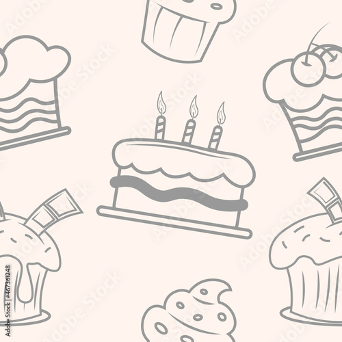 Vector monochrome pattern with cakes