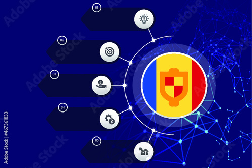 Andorra circle flag with business infographic flat