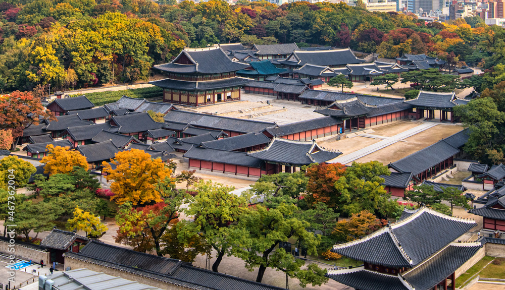 Changdeokgung palace in autumn at Seoul South Korea.