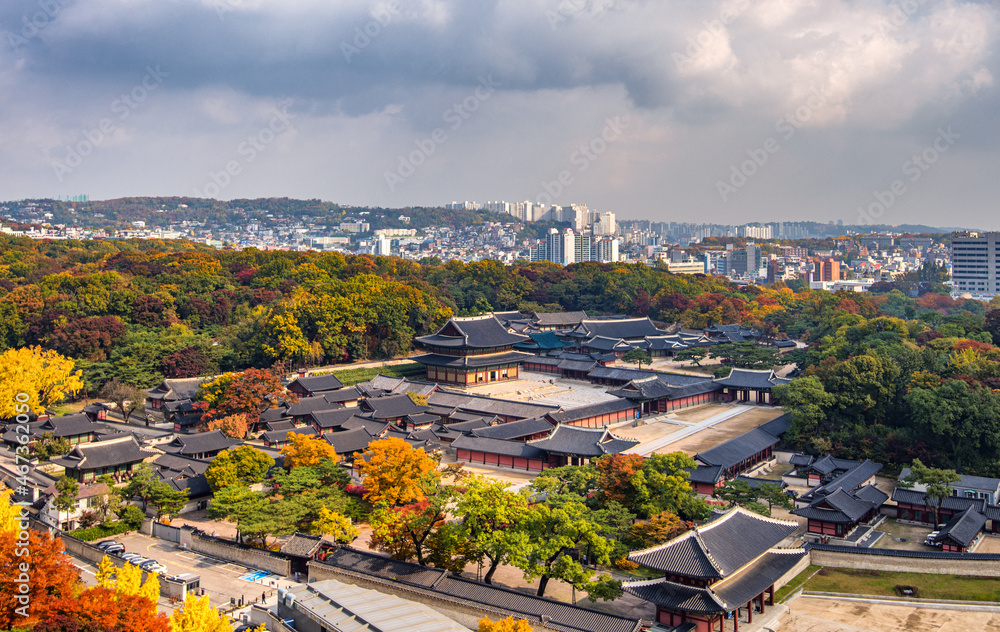Changdeokgung palace in autumn Seoul South Korea.