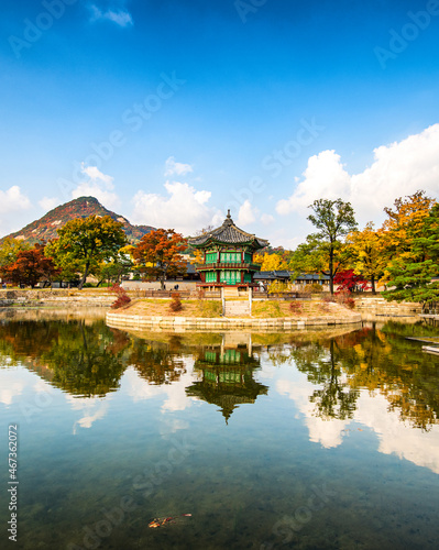 Pavilion in the park at Gyeongbokgung palace, Seoul South korea.