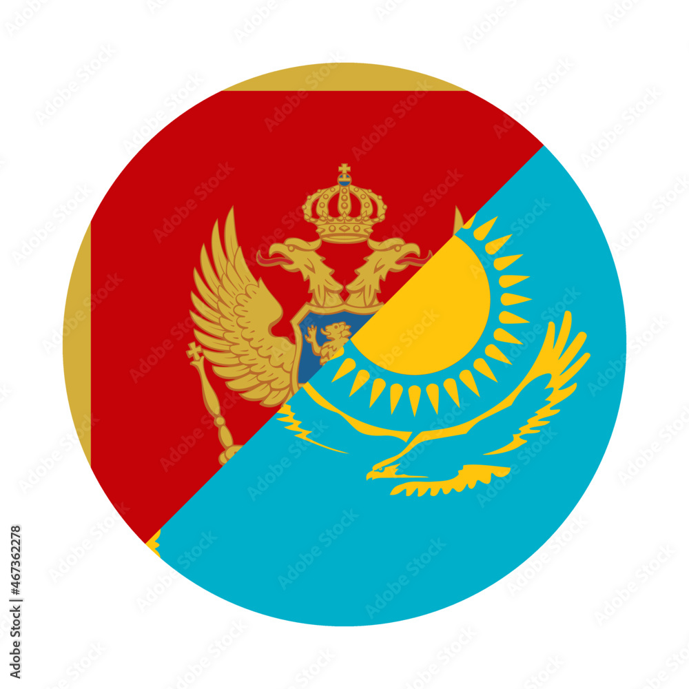 round icon with montenegro and kazakhstan flags. vector illustration isolated on white background	