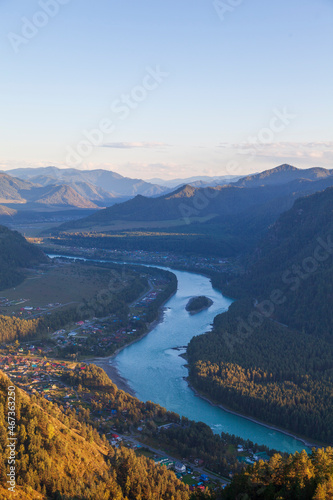 Altai Mountains, Katun River, View Of The Turquoise River Katun And Altai Mountains, Autumn Season