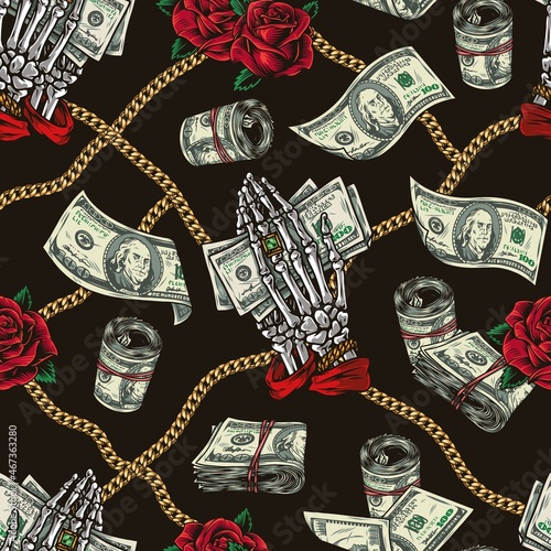 Vintage colorful money seamless pattern