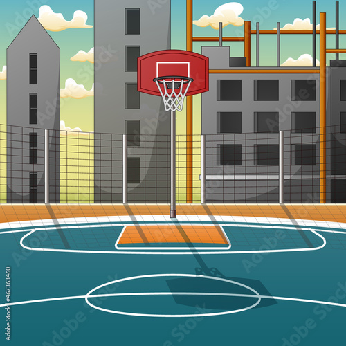 Cartoon background of basketball court in city photo