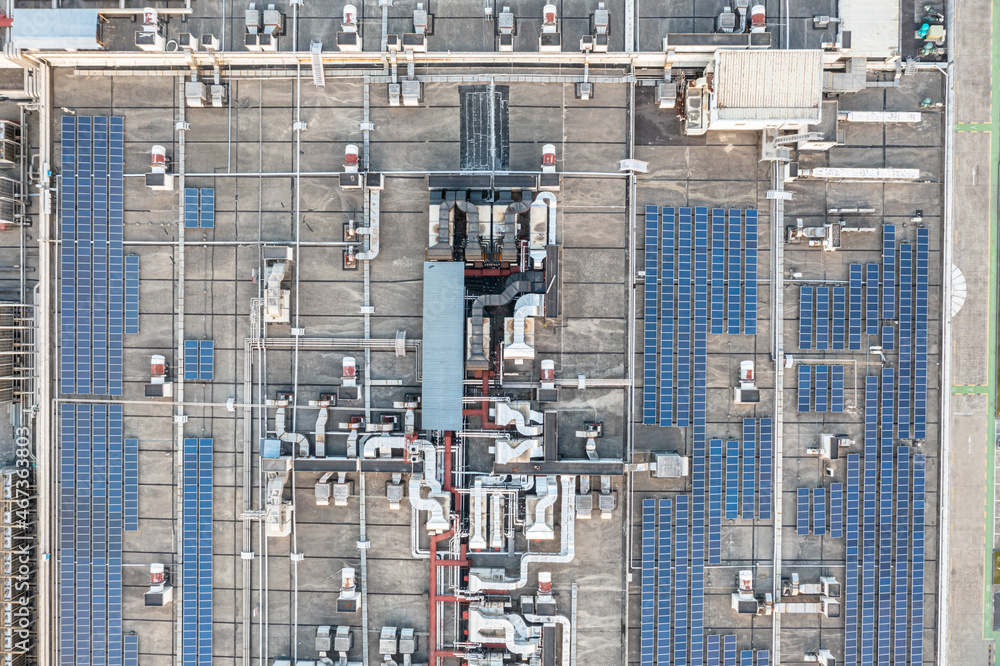 solar panels on factory rooftop