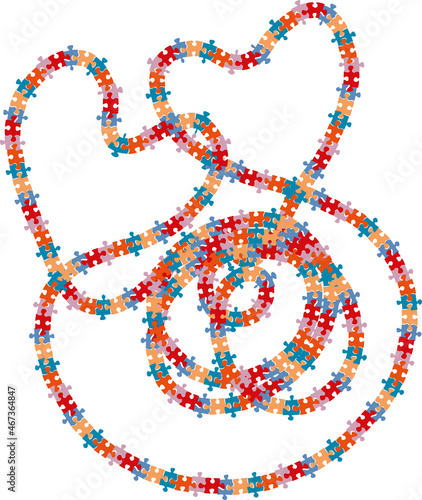 Abstract decorative design element of skein colorful puzzle details with heart shapes