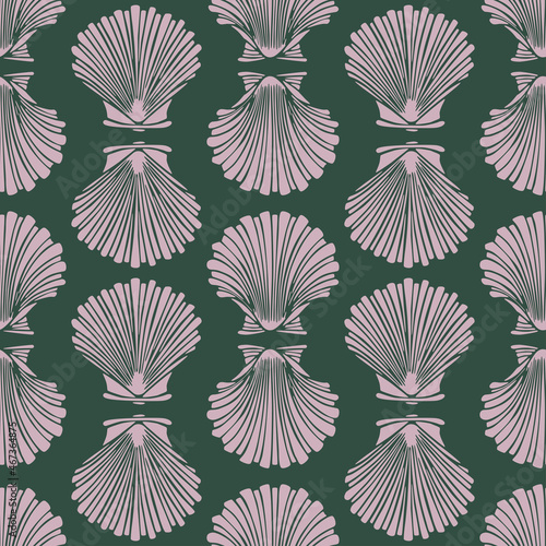 Seamless pattern of silhouettes decorative seashells