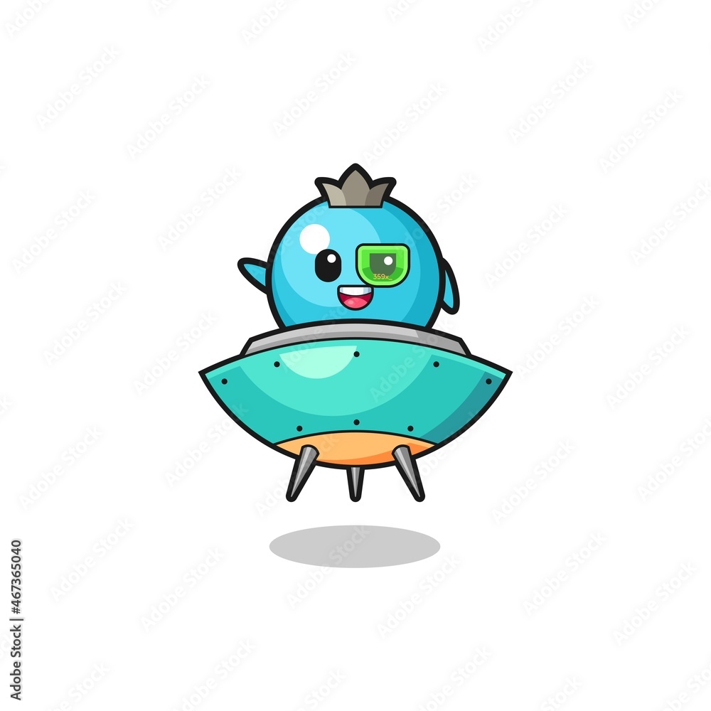 Obraz premium blueberry cartoon riding a future spaceship