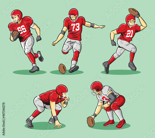 american football player character doodle set