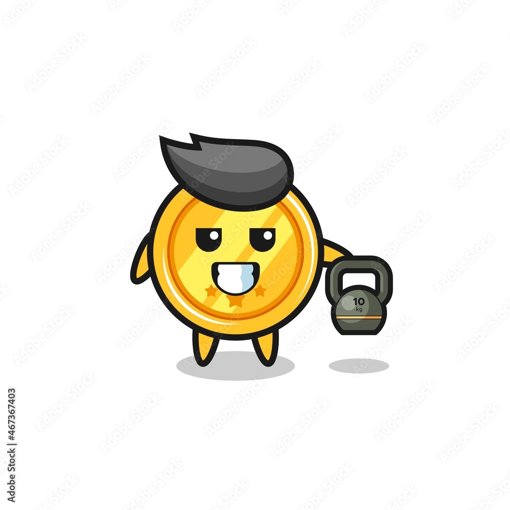 medal mascot lifting kettlebell in the gym medal mascot lifting kettlebell in the gym