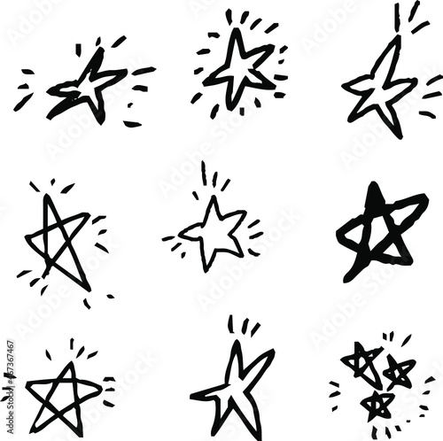 子供が描いたキラキラ輝くお星さまのかわいい落書き 