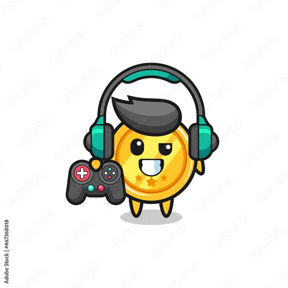 medal gamer mascot holding a game controller