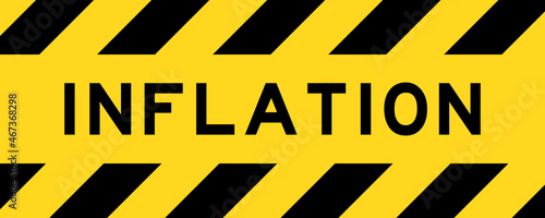 Yellow and black color with line striped label banner with word inflation