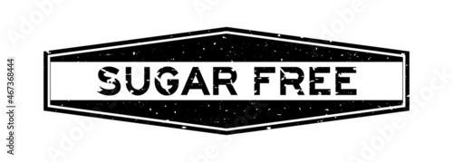 Grunge black sugar free word hexagon rubber seal stamp on white background