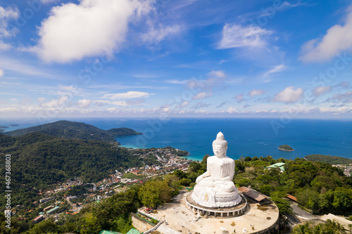 view from the top of a temple  Big buddha statue Phuket, Thailand. © loveyousomuch