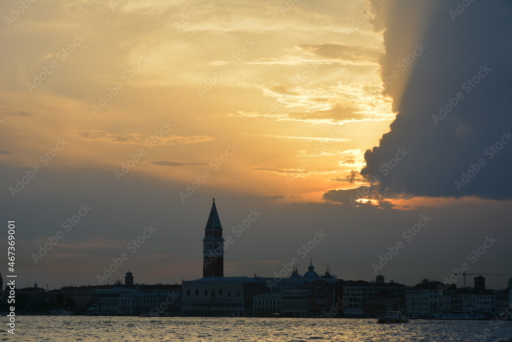 Sunset over Venice, Italy - the sea, city skyline together forming a nice panorama