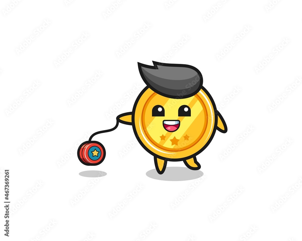 Fototapeta premium cartoon of cute medal playing a yoyo