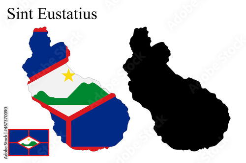 Set of maps of Sint Eustatius. Flag on the map. Silhouette of the card
