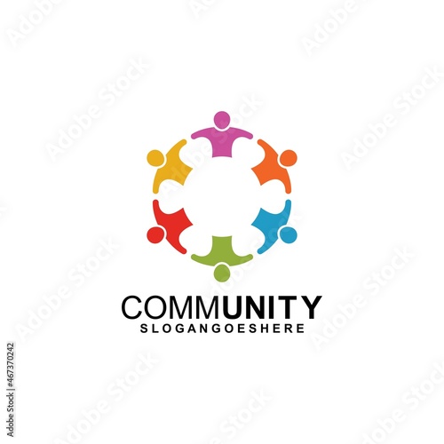 Community logo icon design with colorful people in a circular shape. Symbol of teamwork, solidarity human concept vector illustration, company branding, discussion forum, social network, team