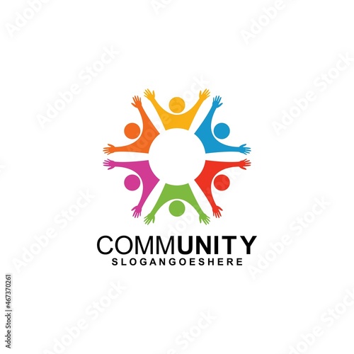 Community logo icon design with colorful people in a circular shape. Symbol of teamwork, solidarity human concept vector illustration, company branding, discussion forum, social network, team