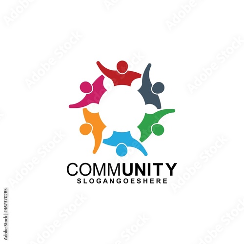 Community logo icon design with colorful people in a circular shape. Symbol of teamwork, solidarity human concept vector illustration, company branding, discussion forum, social network, team