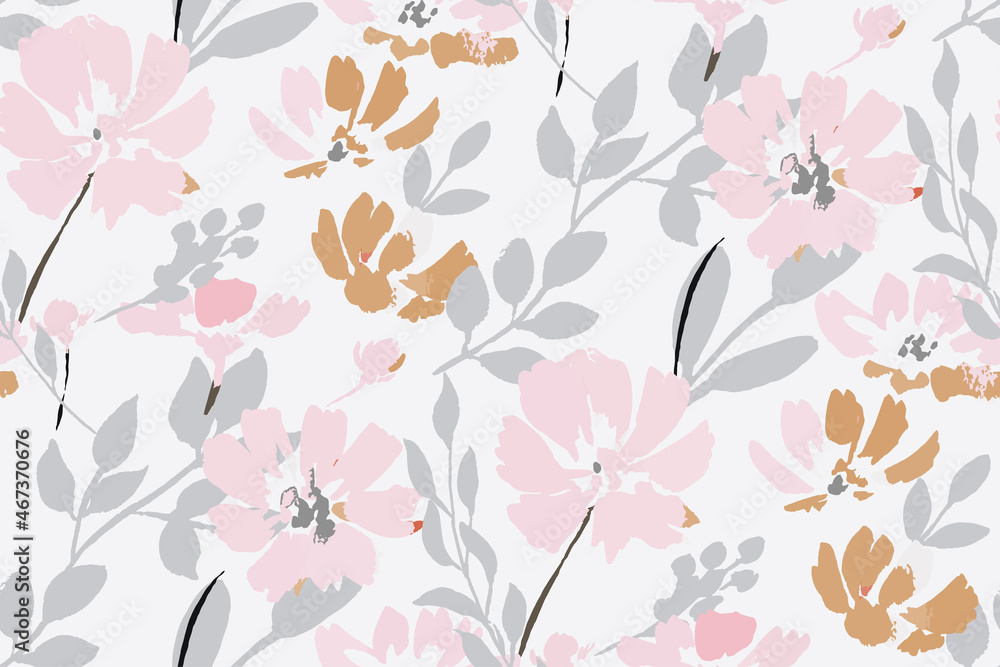 delicate beautiful feminine seamless pattern with wildflowers