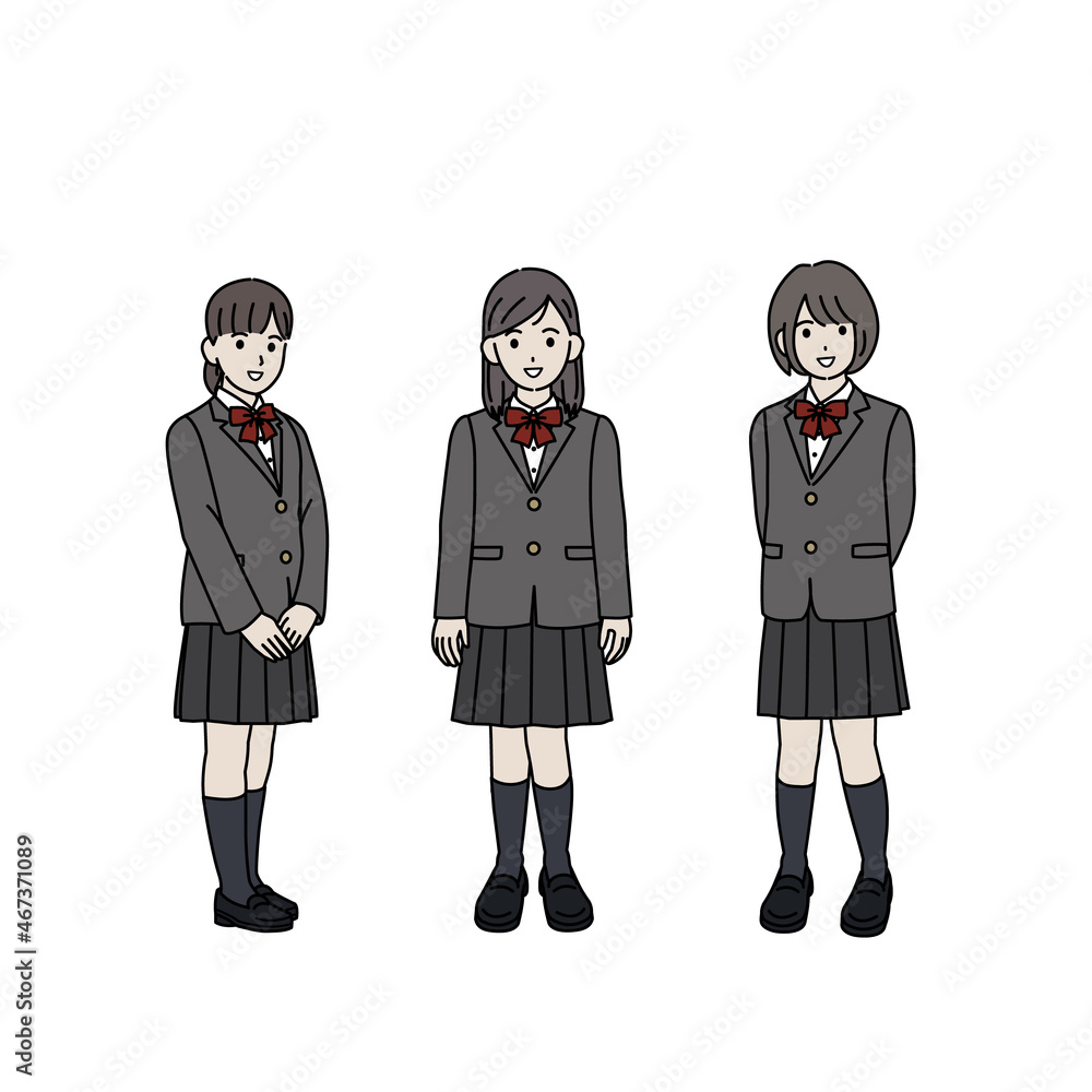 女子校 学生 友達 中高生 高校生 中学生 女の子 ブレザー 全身 Stock Vector Adobe Stock