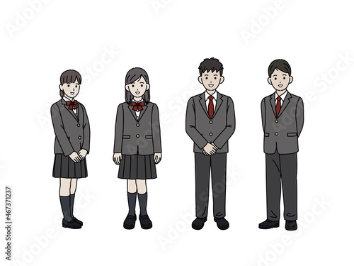 学生　中高生　高校生　中学生　男女　友達　ブレザー　全身