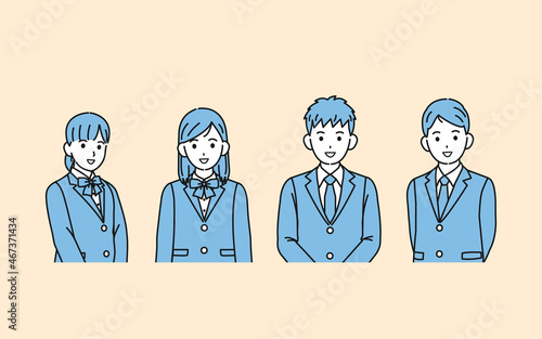 学生　中高生　高校生　中学生　男女　友達　ブレザー　上半身