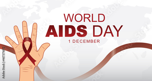 World aids day background on white background and red ribbon