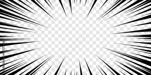 Manga anime action frame lines. Abstract explosive template with speed lines on transparent background. Motion radial lines. Flash explosion radial lines Vector illustration