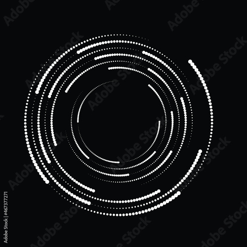 Rotating halftone dots in Spiral Form for comic books . Twirl background . Vector Illustration . Round Logo . Spiral Design element . Abstract Geometric vortex.