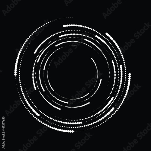 Rotating halftone dots in Spiral Form for comic books . Twirl background . Vector Illustration . Round Logo . Spiral Design element . Abstract Geometric vortex.