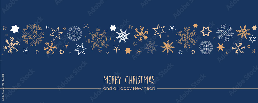blue christmas card with snowflake border and stars - obrazy, fototapety, plakaty 