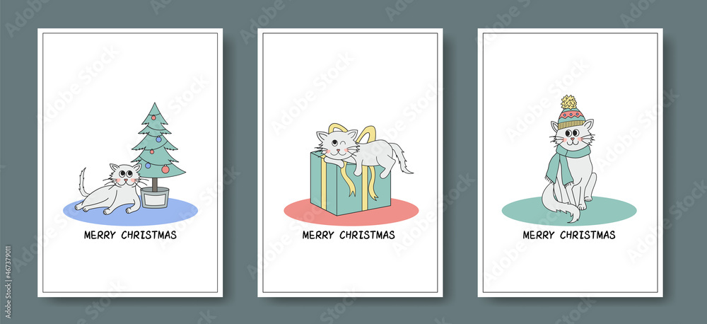 Drawing postcards with funny Christmas cats