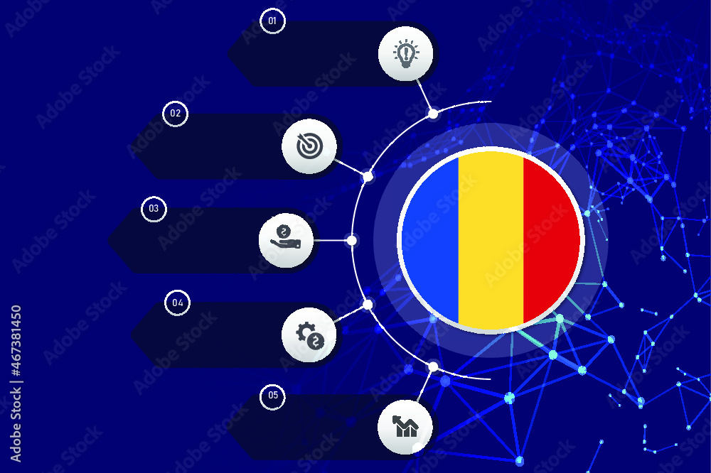 Chad circle flag with business infographic flat