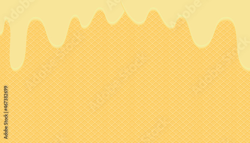 Milky cream is melting on the wafer surface. It’s looking yummy. A template for sweet menu or advertising commercial.