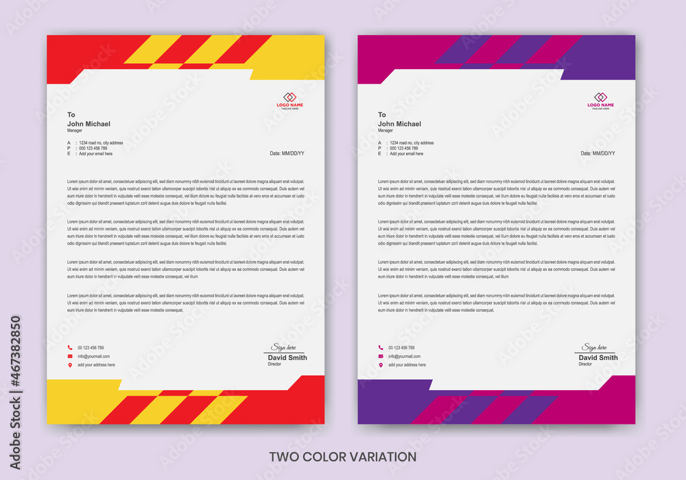 Modern Letterhead Design Template with two color combination Modern Letterhead Design Template with two color combination