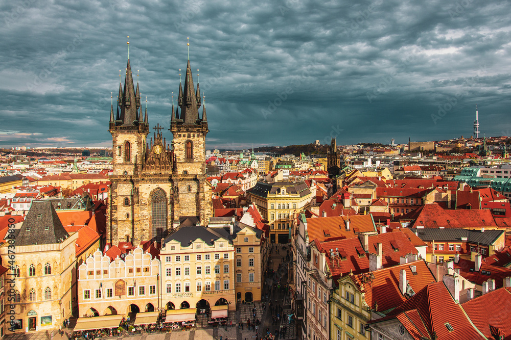 Panoramic view of the old town of Prague.