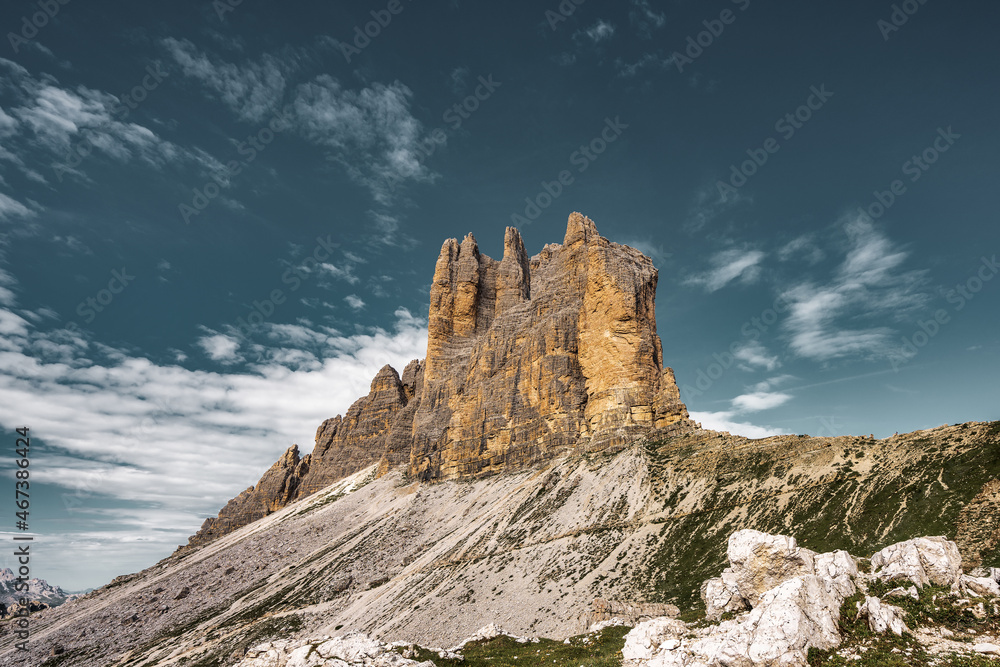 View of the south walls of the Three Peaks, Italy.