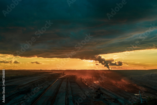 Storm clouds over Hambach opencast mine, Germany.