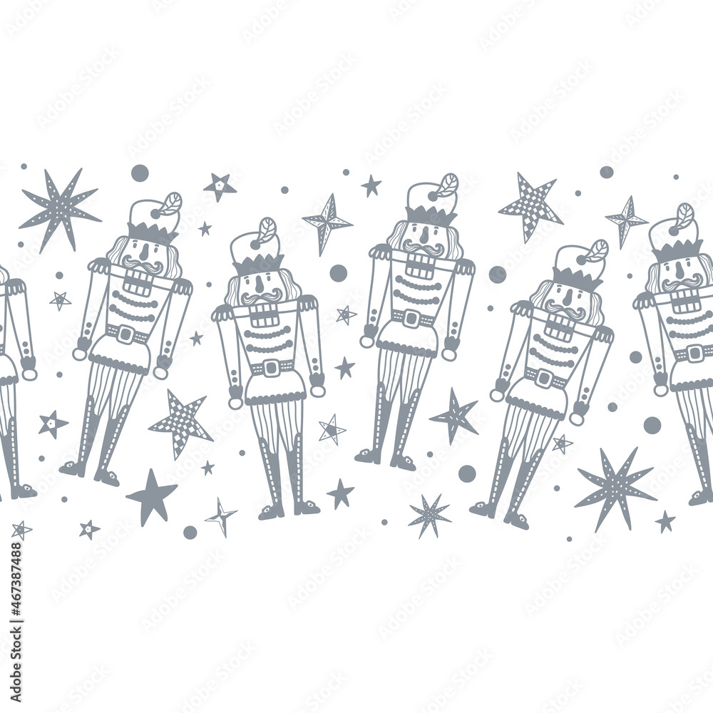 Christmas horizontal vector seamless Nutcracker border. Seamless