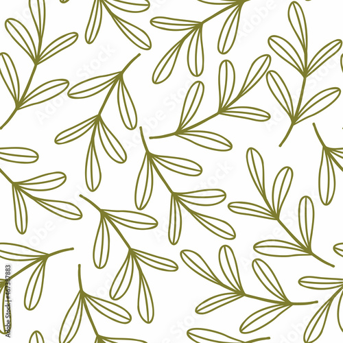 seamless pattern with plants in doodle style. stalk with leaves. vector illustration isolated on white background. design for fabric.