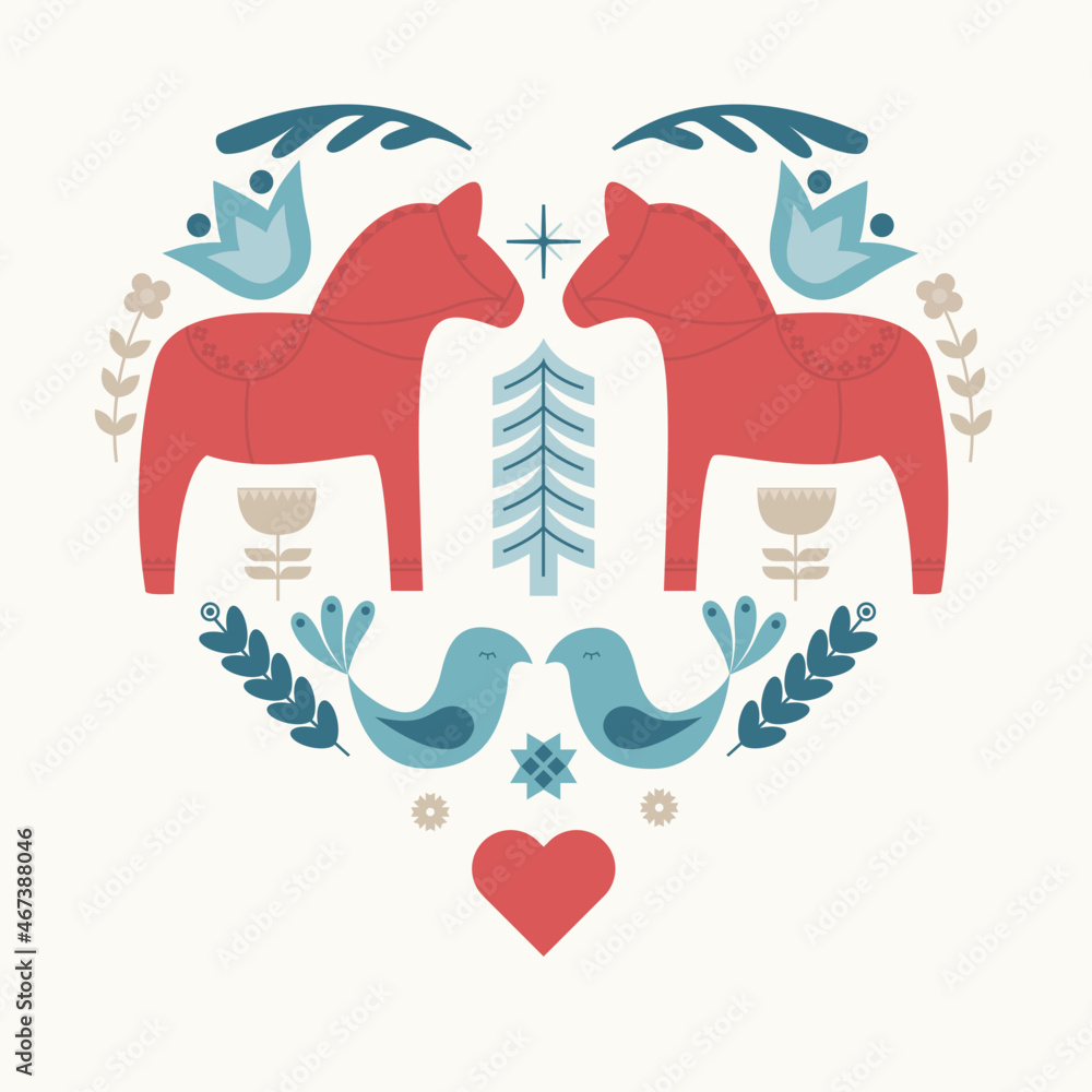 scandinavian folk pattern heart shape