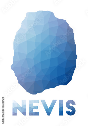 Low poly map of Nevis. Geometric illustration of the island. Nevis polygonal map. Technology, internet, network concept. Vector illustration.