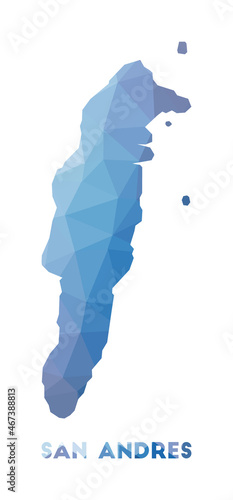 Low poly map of San Andres. Geometric illustration of the island. San Andres polygonal map. Technology, internet, network concept. Vector illustration. photo